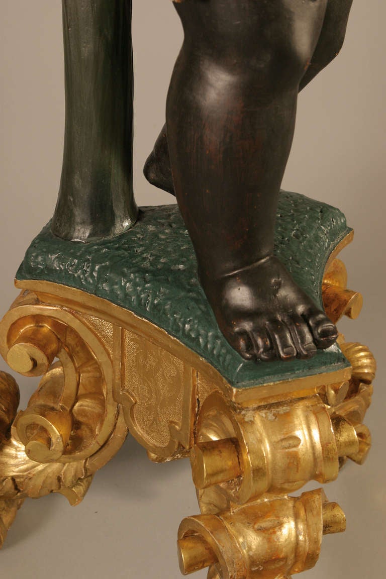 19th C. Venetian Blackamoor Under A Palm Tree Console For Sale 4