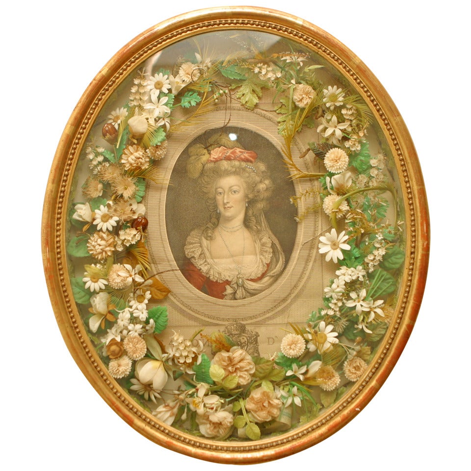 1830s French under Glass Composition featuring Marie- Antoinette For Sale