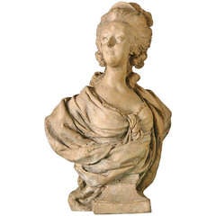 19th C.Follower of felix Lecomte Terra cotta Bust of the Queen Marie Antoinette