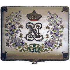 Antique 1850s Empress Eugénie White Silk Satin Embroidered Box