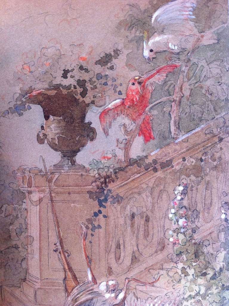 19th Century Pair of Watercolors Representing the Music and the Hunting