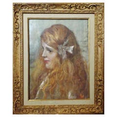 19th C. Pastel On Paper Portrait of a Girl