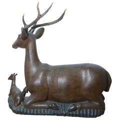 19th Century Black Forest Solid Wooden Deer and Fowl