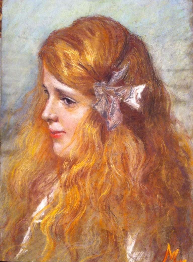 Italian 20th Century Pastel on Paper Representing the Portrait of a Little Girl