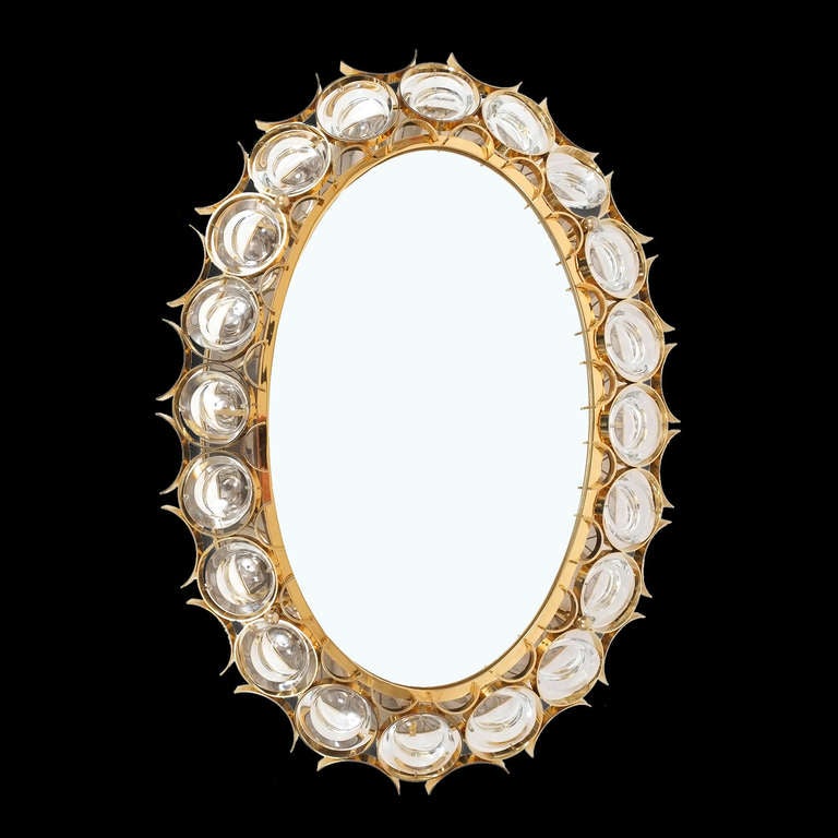 Beautiful Oval Crystal Gold Plated Brass Backlit Mirror, Palwa 1960 In Excellent Condition In Vienna, AT