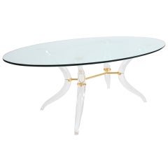 Large French Organic Lucite and Brass Coffee Table