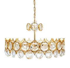 Vintage Beautiful Gold Plated Brass and Glass Chandelier Lamp Palwa 1960