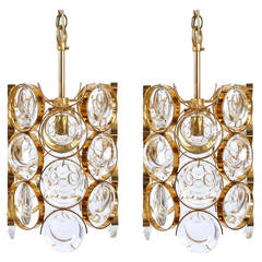 Three Golden Brass Glass Palwa Pendant Lights