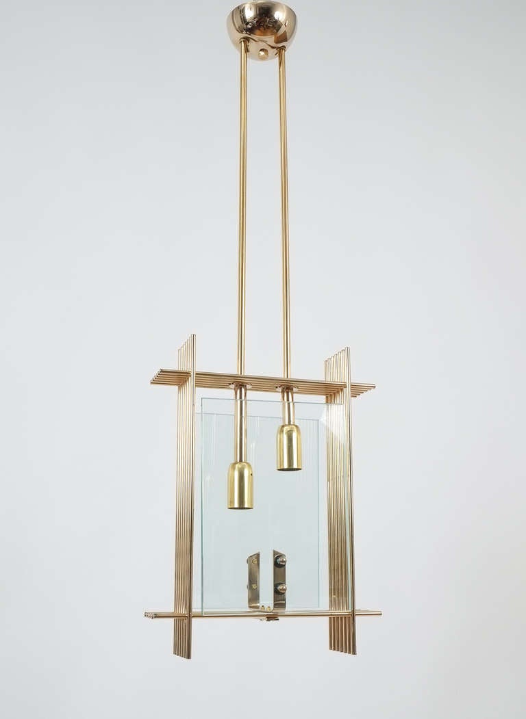Mid-20th Century Refurbished Italian Clear Glass Brass Pendant in The Style Of Fontane Art