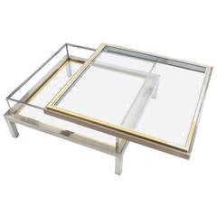 Elegant Romeo Rega Brass and Chrome Coffee Table with Interior Display