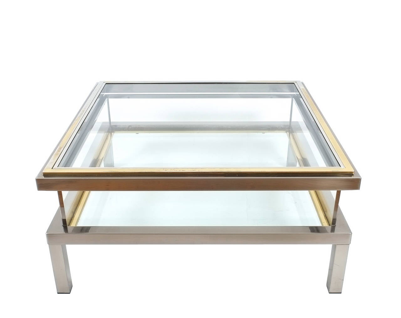 Mid-Century Modern Elegant Romeo Rega Brass and Chrome Coffee Table with Interior Display