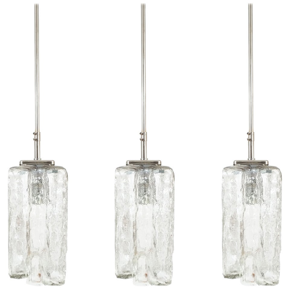 Multiple Austrian Clear Glass Pendant Lamps by J.T. Kalmar, 1950 For Sale