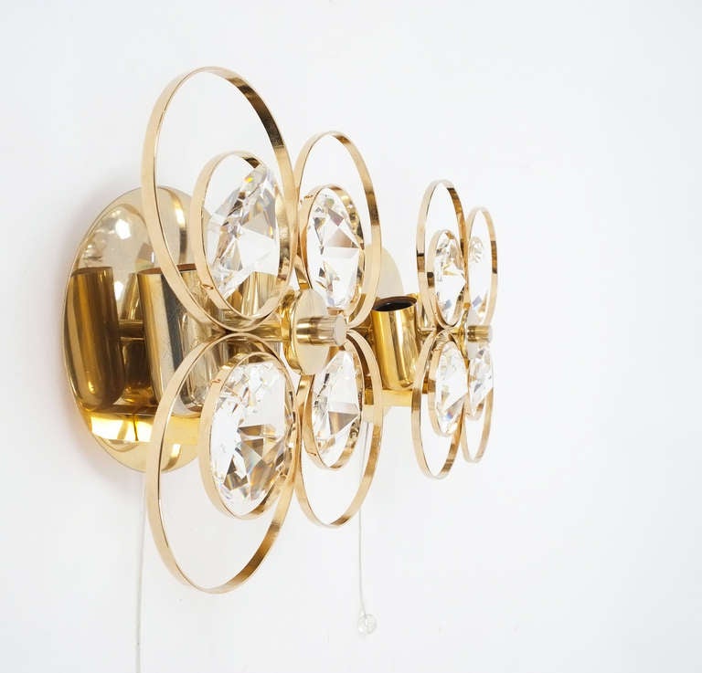 Mid-Century Modern Gold Brass Crystal Glass Bakalowits Sconces, Austria 1960 For Sale