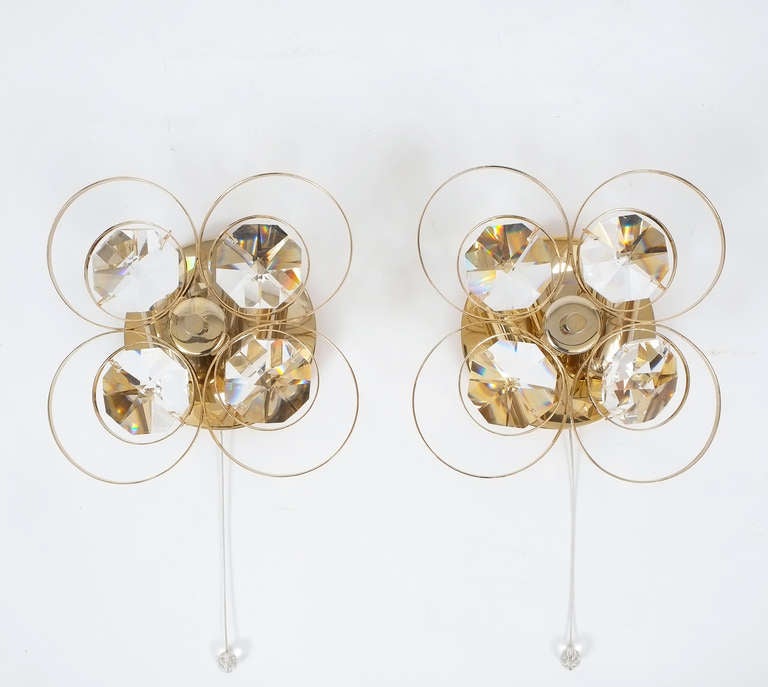 Gold Brass Crystal Glass Bakalowits Sconces, Austria 1960 For Sale 1