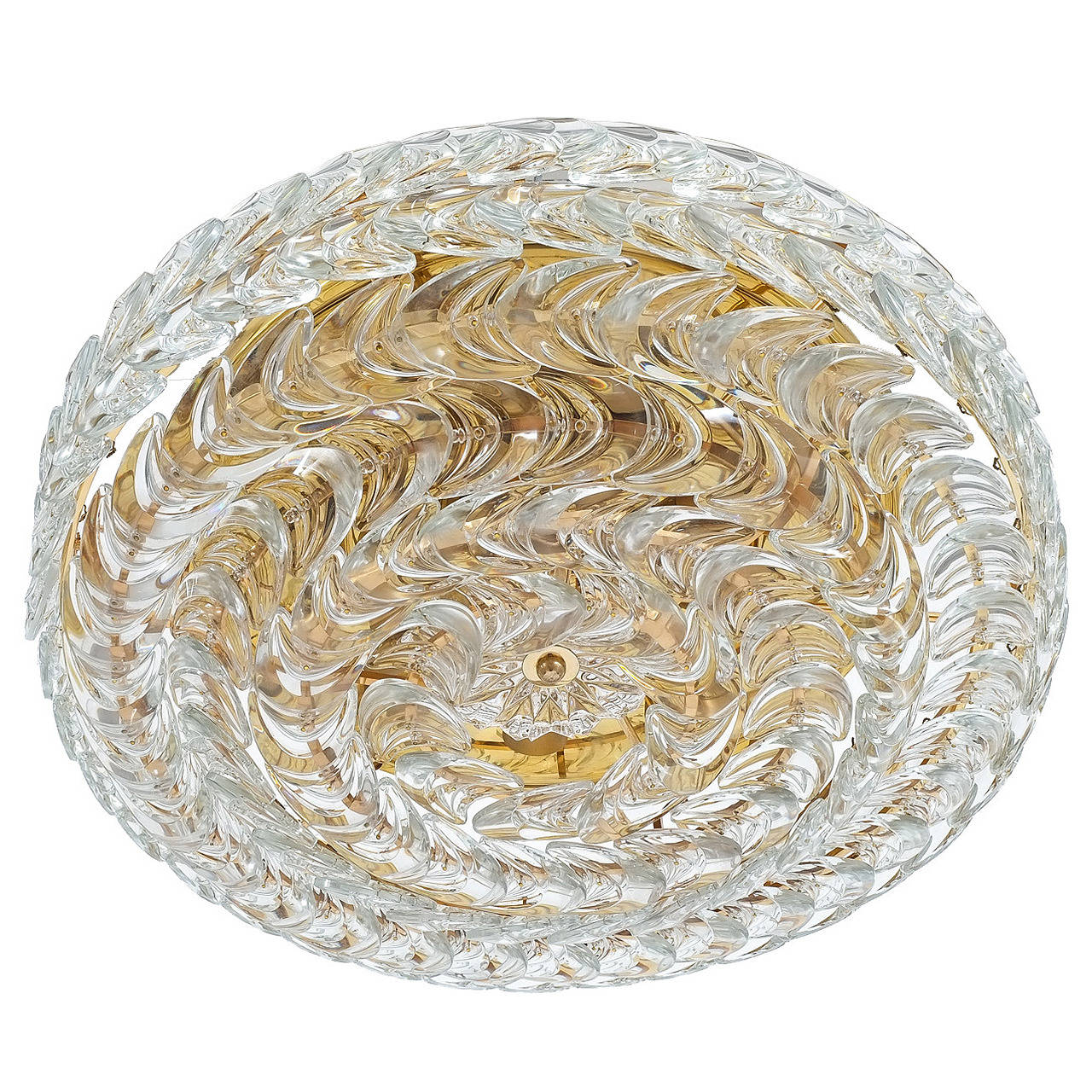 Palwa Gold Brass And Glass Flush Mount Ceiling Lamp Light Germany Palwa Gold Brass And Glass Flush Mount Ceiling Lamp Light Germany 1960 For