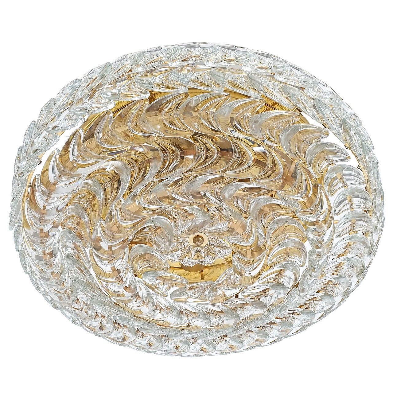 Palwa Gold Brass and Glass Flush Mount Ceiling Lamp Light, Germany 1960