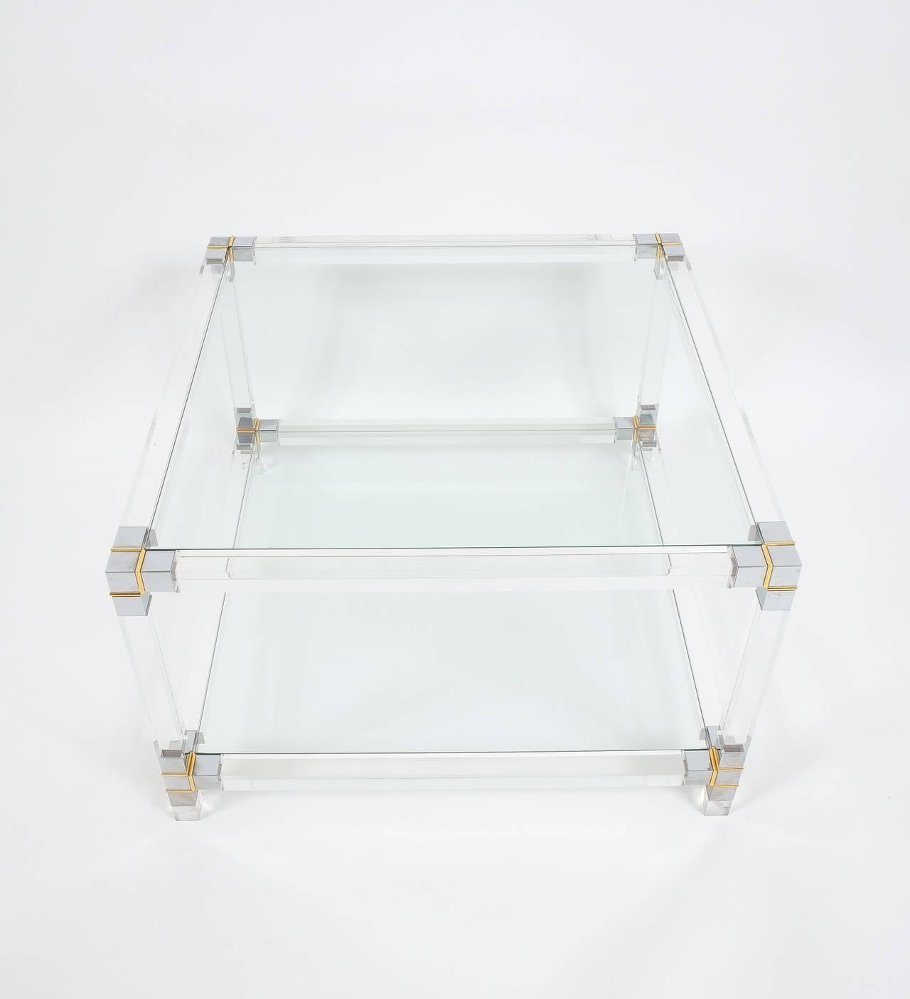 Hollywood Regency Pair of Romeo Rega Side Tables in Lucite and Chrome