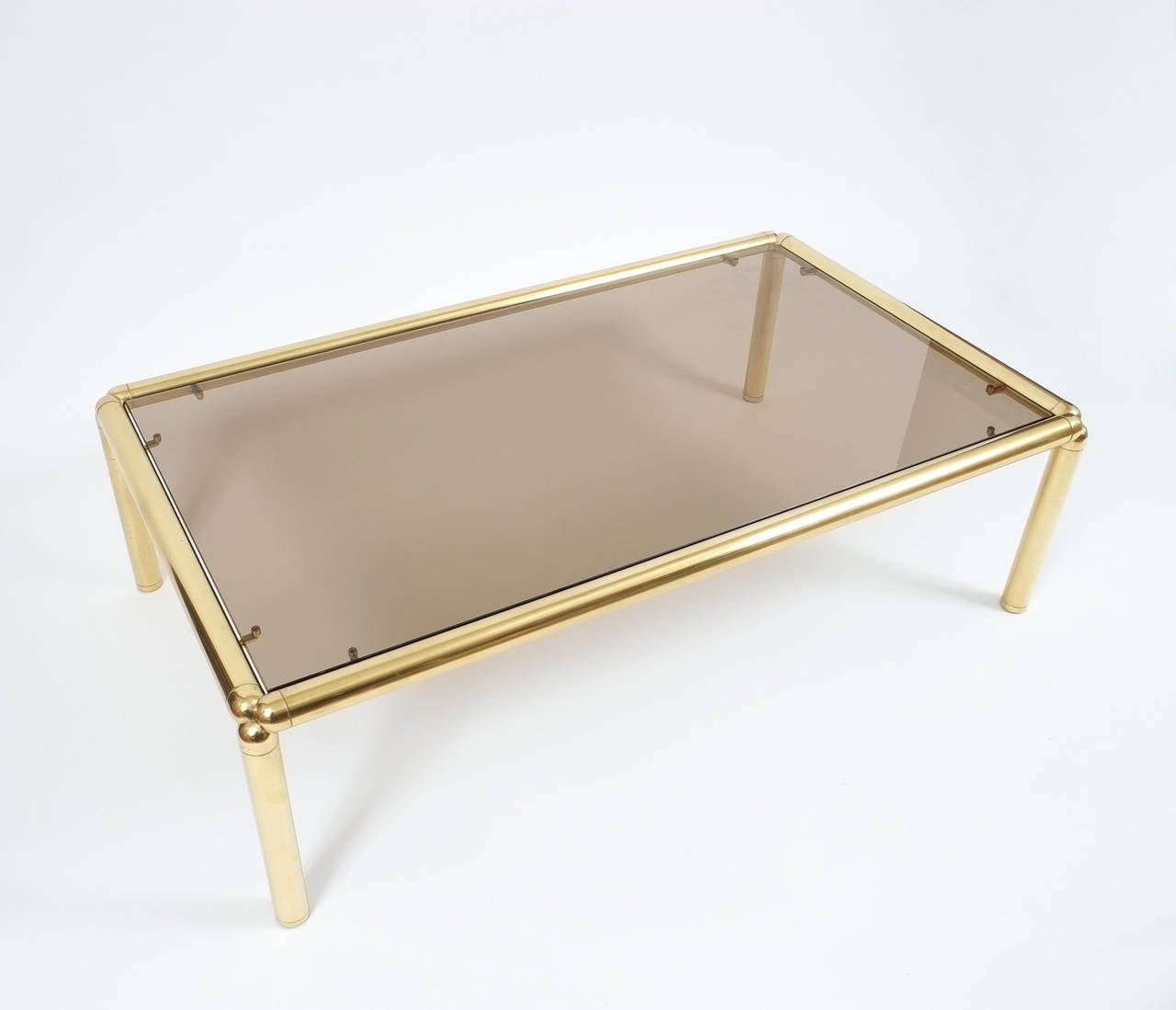 Polished Large Italian Coffee Table in Brass and Glass