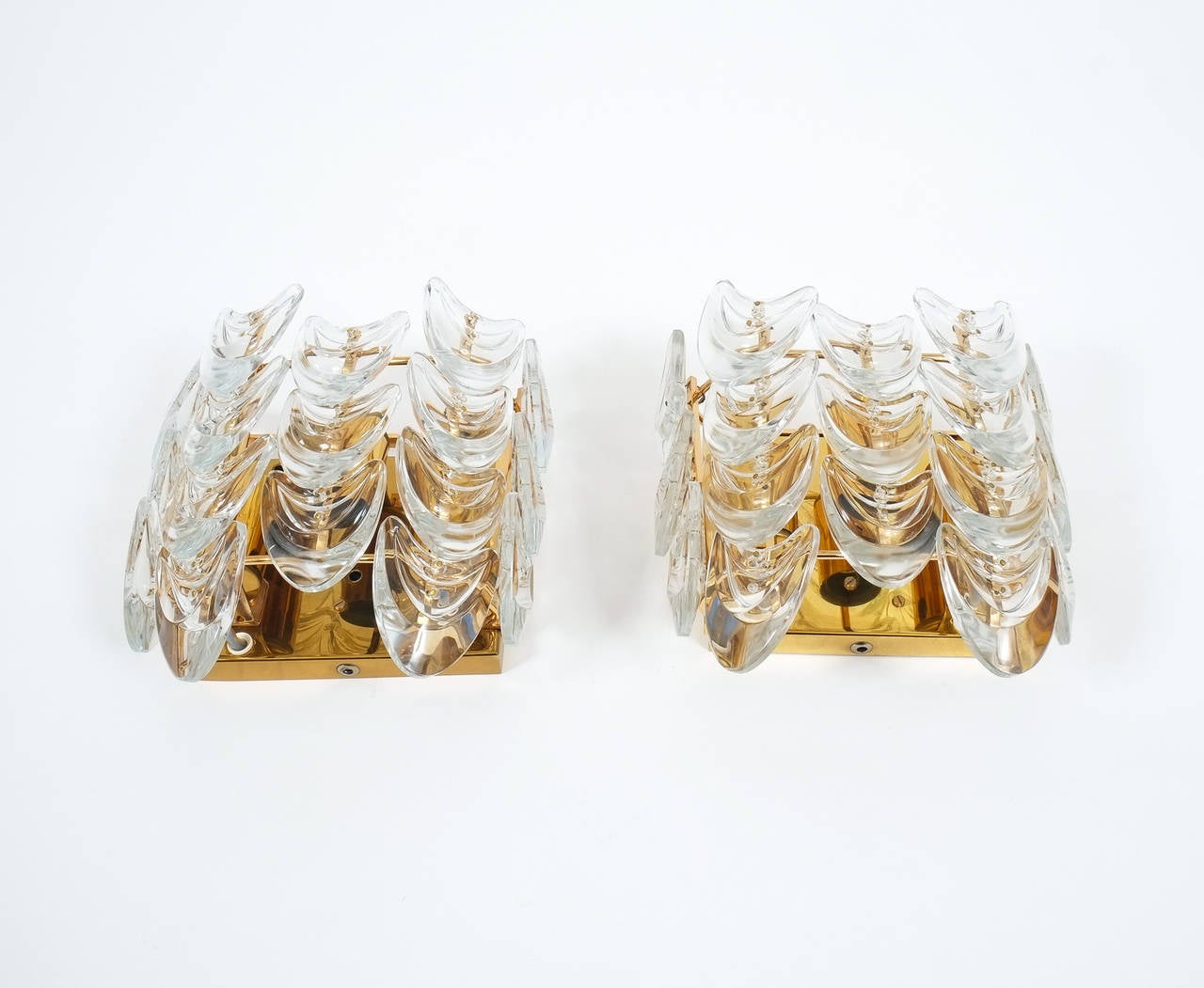 Gilt Pair of Gilded Brass and Glass Sconces by Palwa
