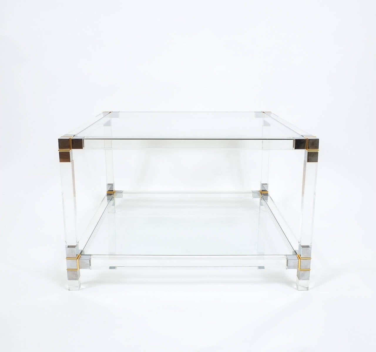 Italian Pair of Romeo Rega Side Tables in Lucite and Chrome