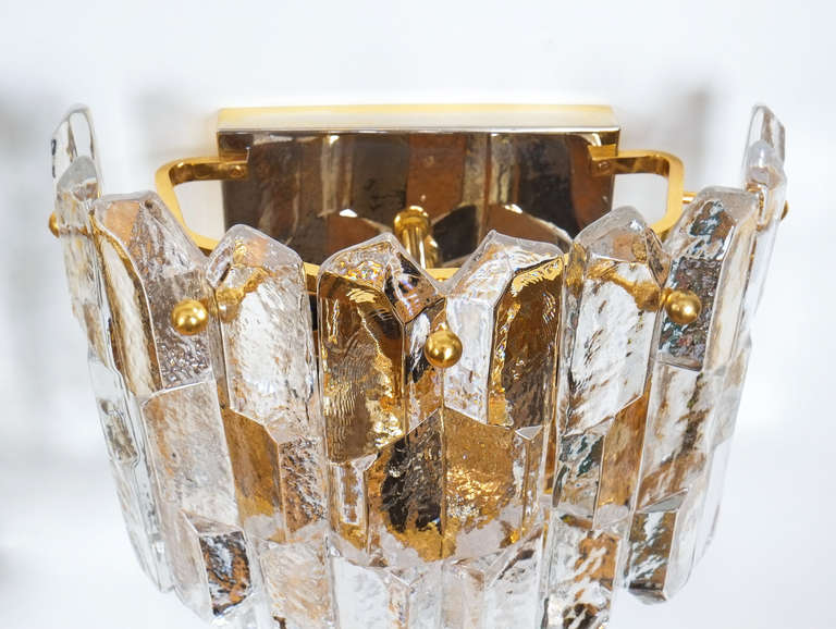 Large  J.T. Kalmar Gilded Brass Textured Glass Sconces 3