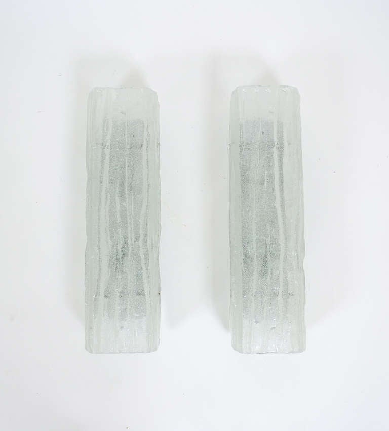 Large J.T. Kalmar Frosted Textured Glass Sconces In Excellent Condition In Vienna, AT