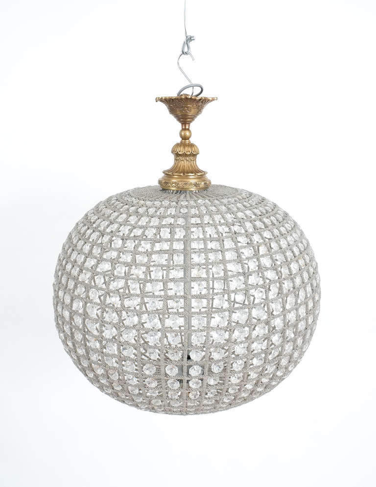Mid-20th Century Pair of Crystal Basket Ball Chandeliers