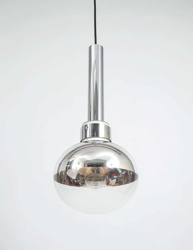 German Mirror Glass and Chrome Pendant by Staff