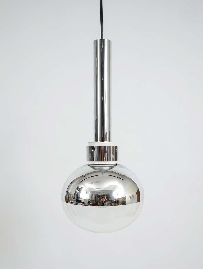 Space Age Mirror Glass and Chrome Pendant by Staff