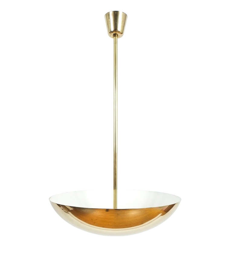 Elegant brass dome ceiling fixture made from polished brass. Classical design with a superb reflection and in excellent condition. The light holds three bulbs (100W max each)