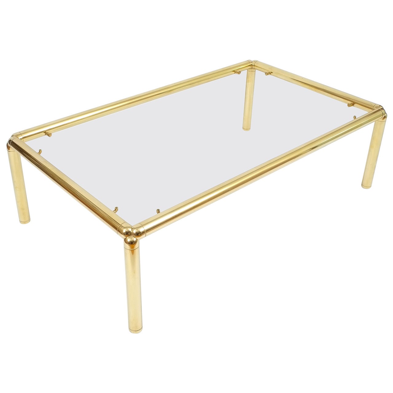 Large Italian Coffee Table in Brass and Glass