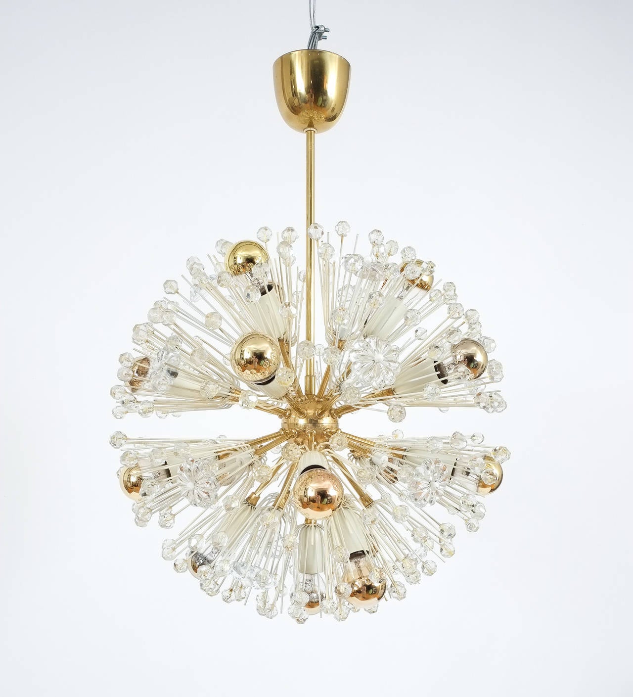 Austrian Emil Stejnar Starburst Brass Glass Chandeliers, Refurbished 1950 For Sale