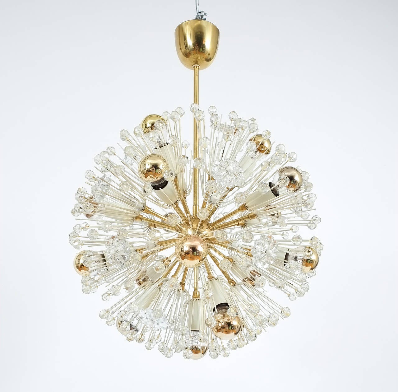 Mid-Century Modern Emil Stejnar Starburst Brass Glass Chandeliers, Refurbished 1950 For Sale