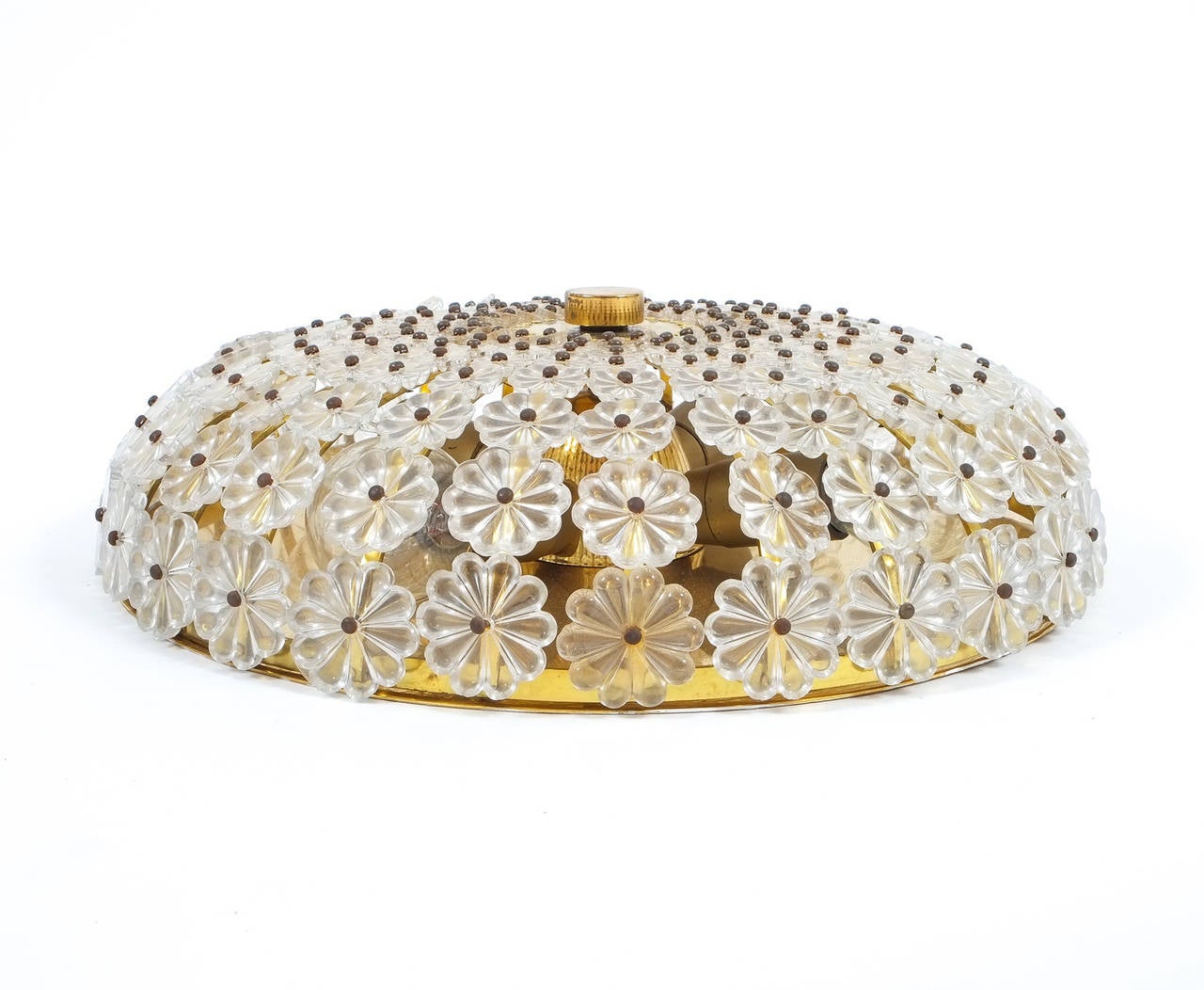 Nice petite 12.2 inch  flower flush mount by Emil Stejnar, Austria, circa 1960 made from brass and lucite. This light features four lights with 40W each and is in very good refurbished/rewired condition.

 