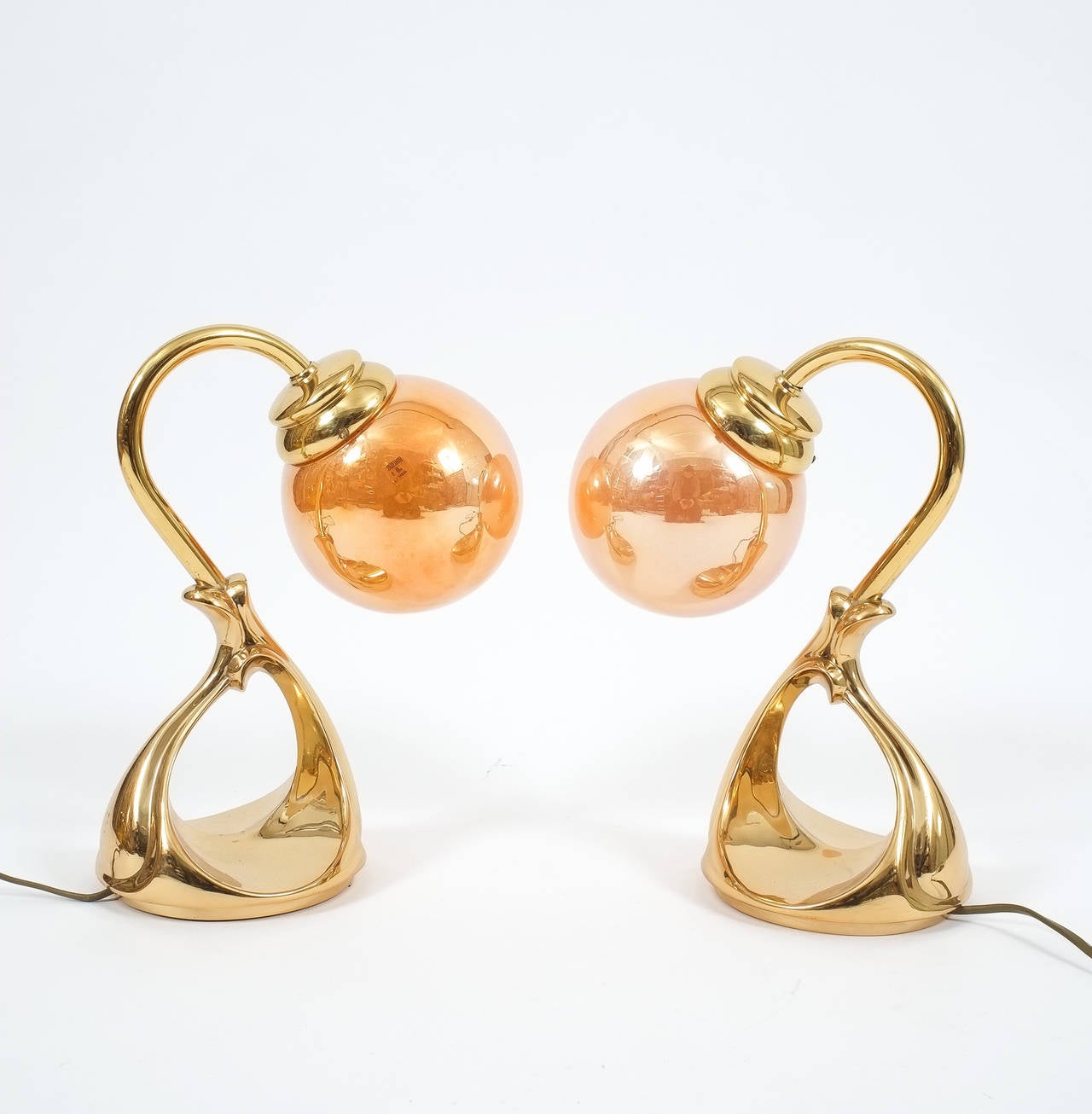 Hollywood Regency Pair of Table Lamps in Brass and Glass by Vetri Murano