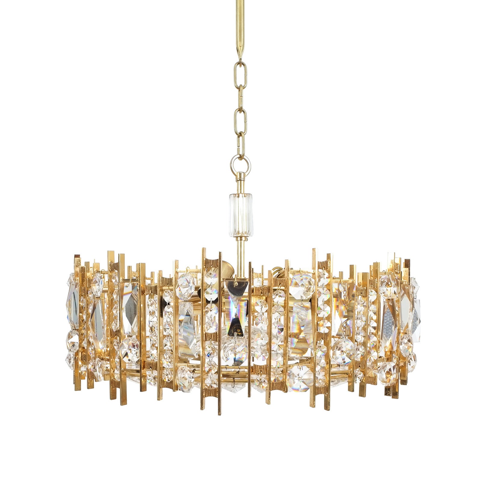 Gilt Brass and Crystal Glass Chandelier by Lobmeyr