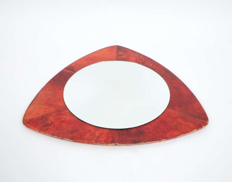 Italian Rare Aldo Tura Red Parchment Mirror, Italy 1950