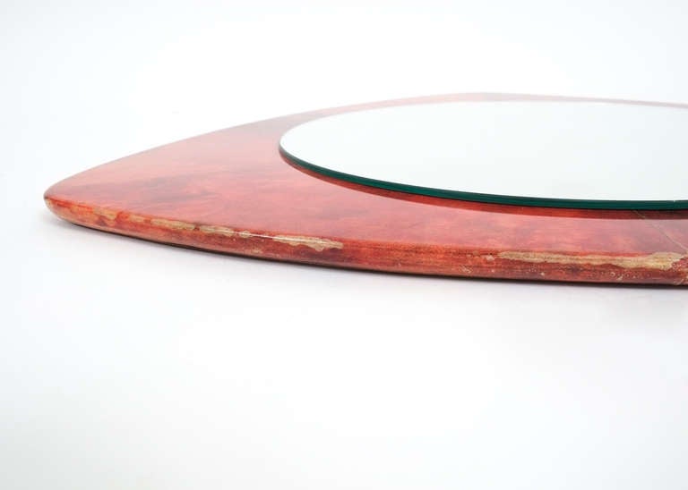 Dyed Rare Aldo Tura Red Parchment Mirror, Italy 1950