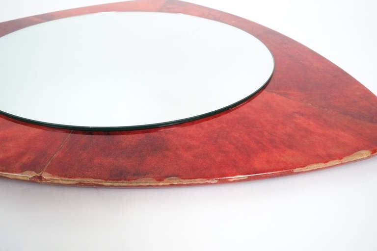 Rare Aldo Tura Red Parchment Mirror, Italy 1950 In Good Condition In Vienna, AT