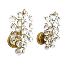 Pair of Glass Brass Sconces by Bakalowits & Sohne Austria
