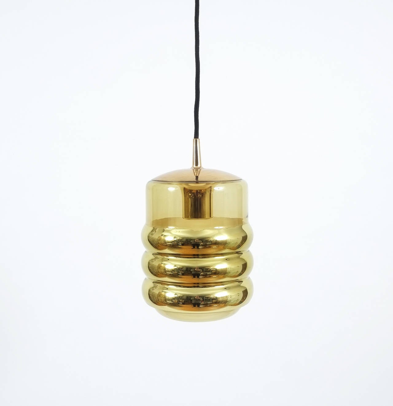German Three Staff Golden Glass Pendant Lamps with Black Cord Wire, 1970
