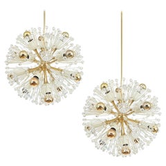 Emil Stejnar Starburst Brass Glass Chandeliers, Refurbished 1950