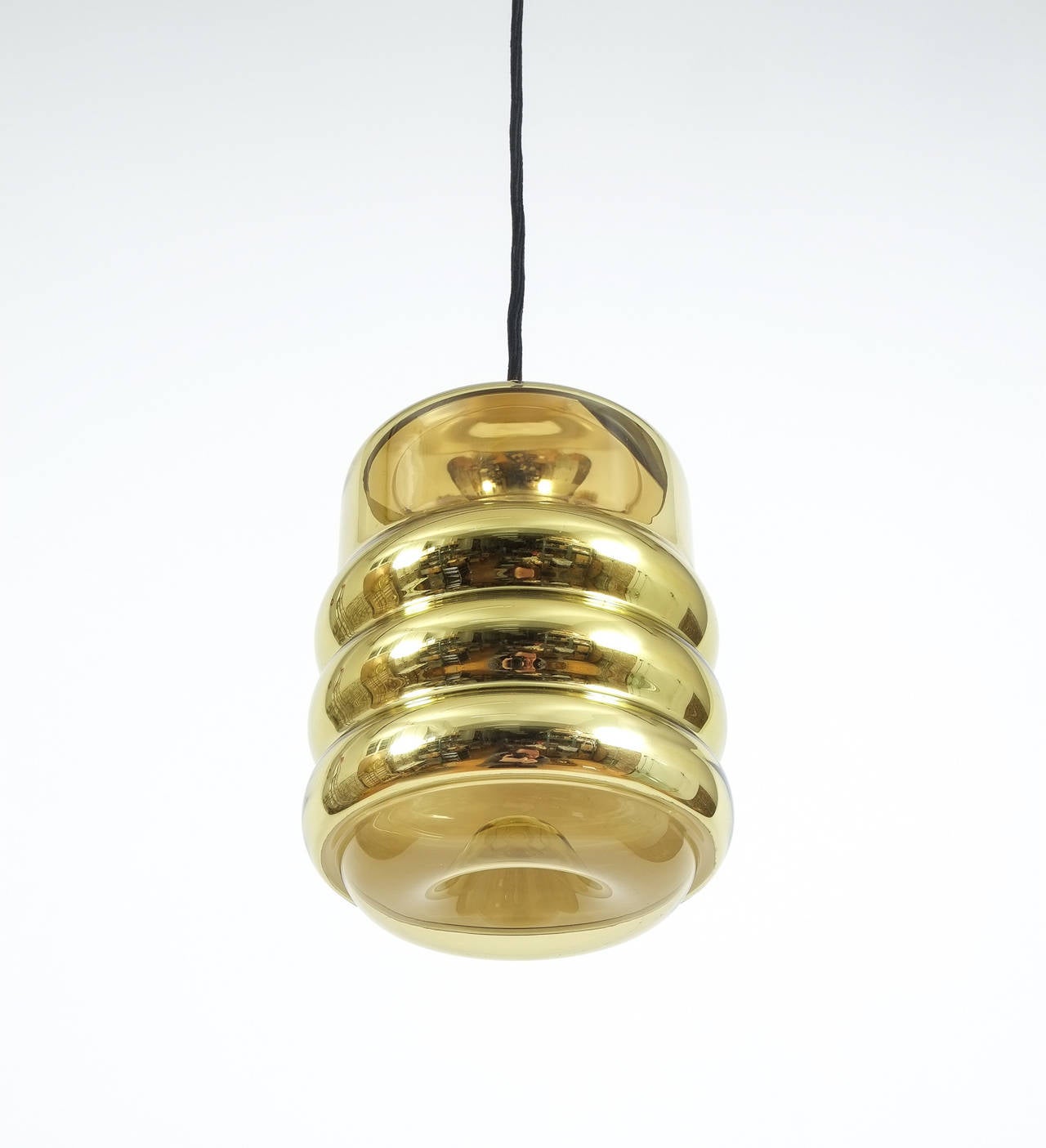 Gilt Three Staff Golden Glass Pendant Lamps with Black Cord Wire, 1970