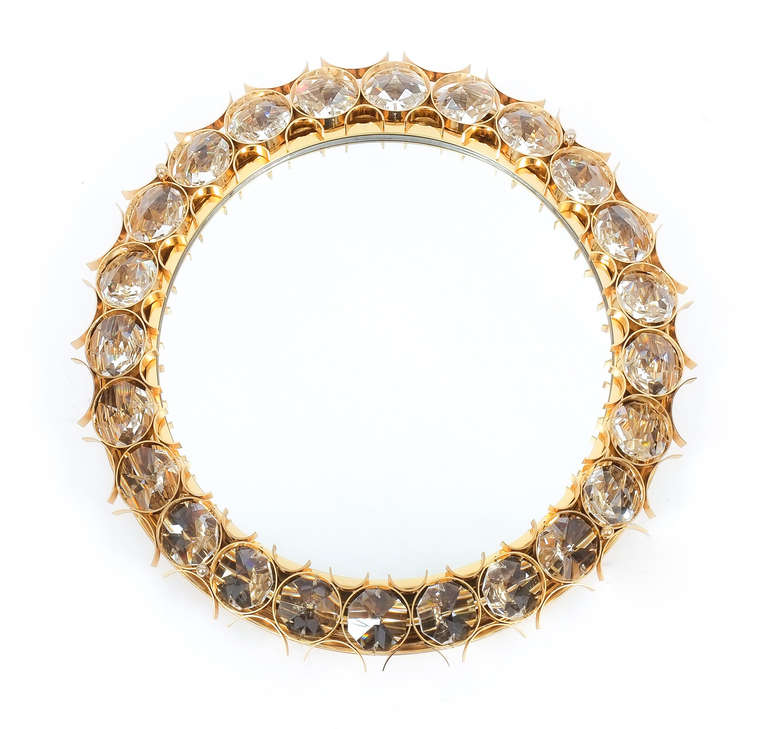 Gilt Large Palwa Gilded Brass and Crystal Glass Diamond Backlit Mirror, 1970