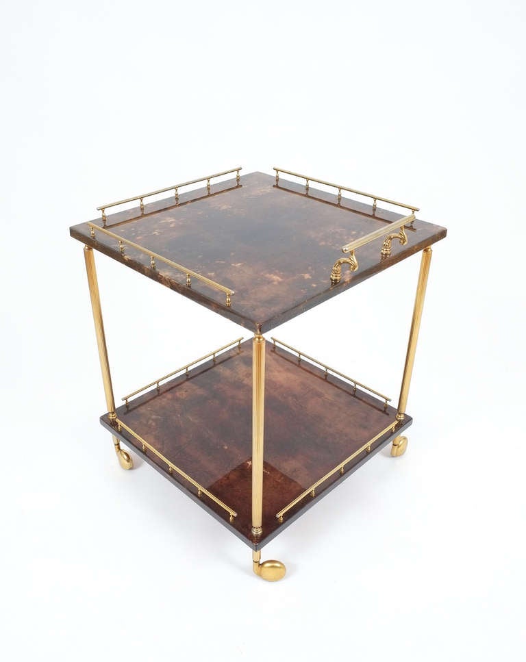 Mid-Century Modern Aldo Tura Parchment Bar Cart or Side Table 1960