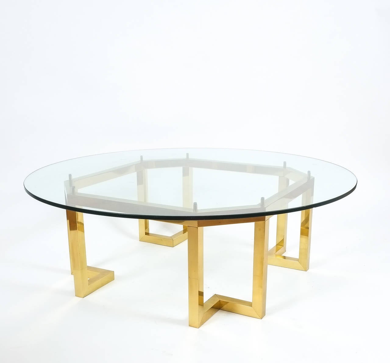 Late 20th Century Pair of Large Italian Brass Coffee Tables Attributed to Romeo Rega
