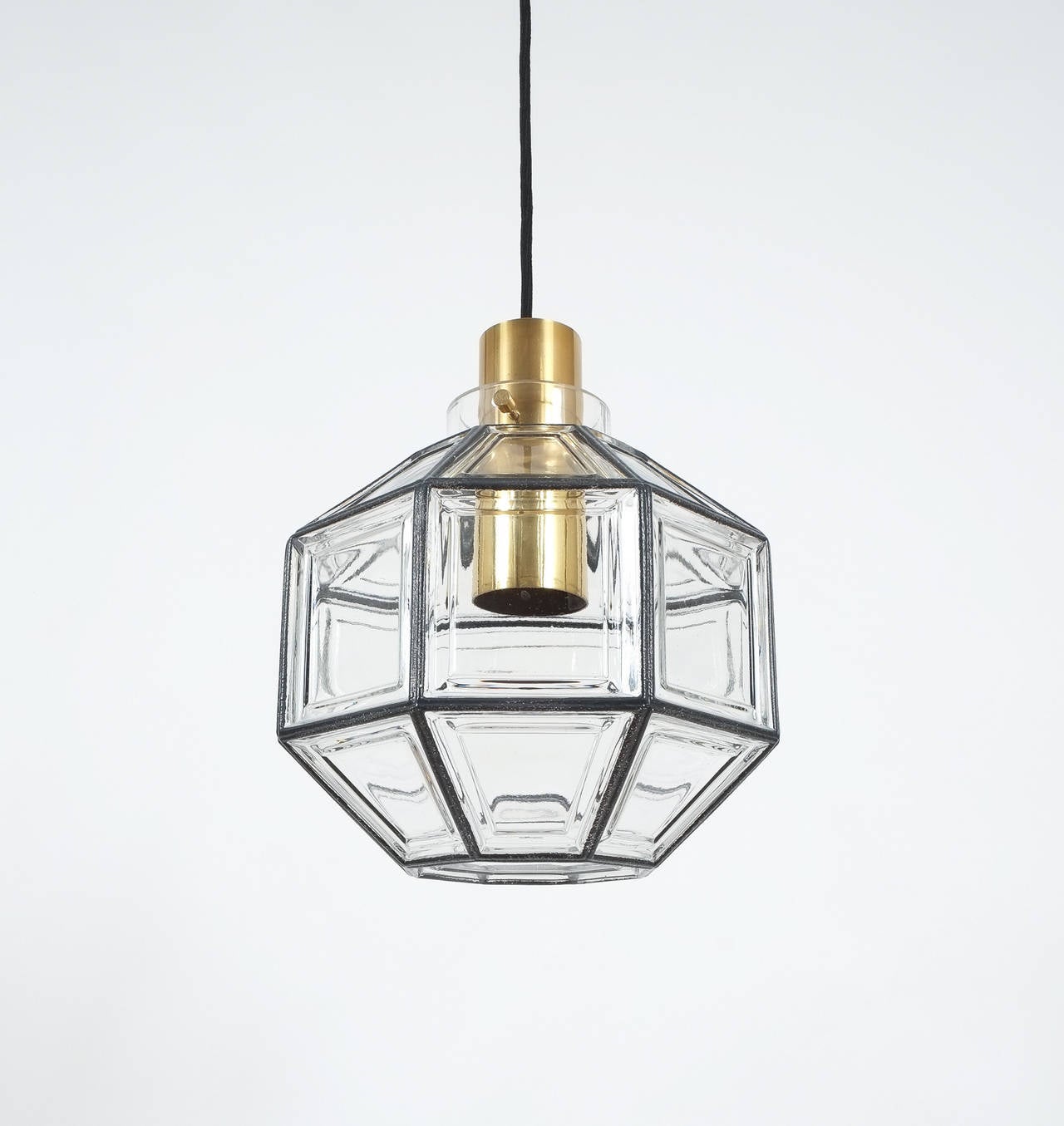 Set Of Three Large Iron and Clear Glass Lantern Pendants by Limburg at