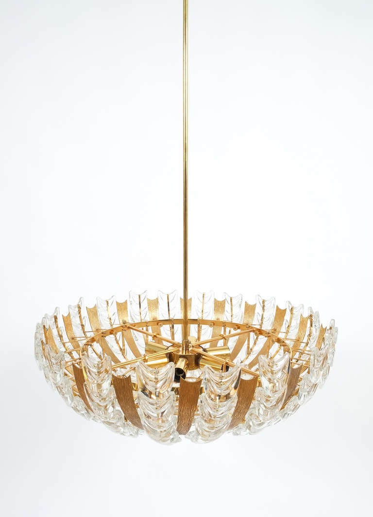Palwa Large Gold Brass and Glass Chandelier Lamp, 1960 2