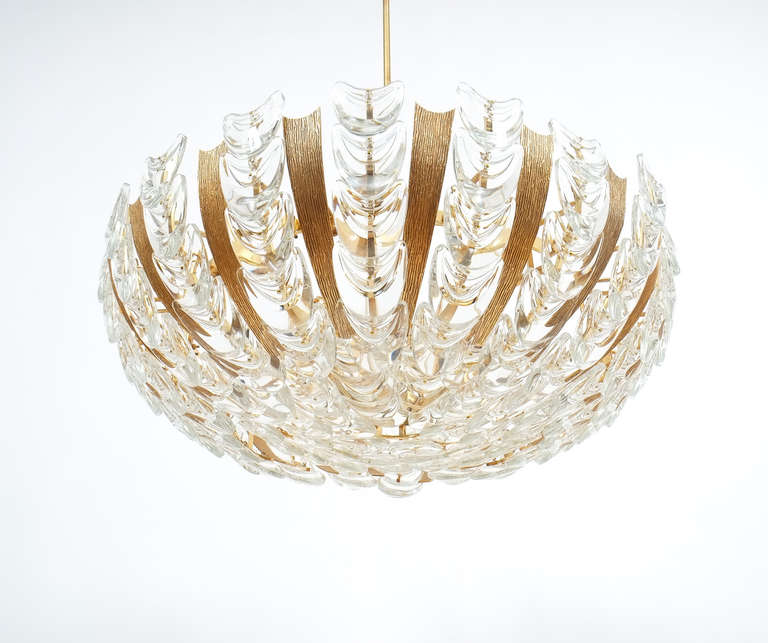 Palwa Large Gold Brass and Glass Chandelier Lamp, 1960 In Good Condition In Vienna, AT