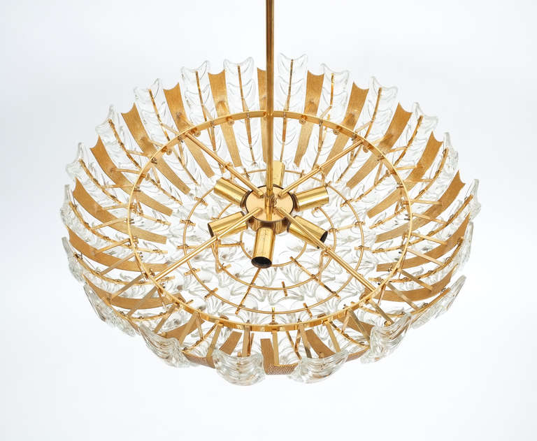 Palwa Large Gold Brass and Glass Chandelier Lamp, 1960 1
